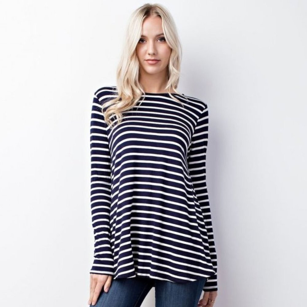 mts Navy Stripe Back Cutout Long Sleeve Top